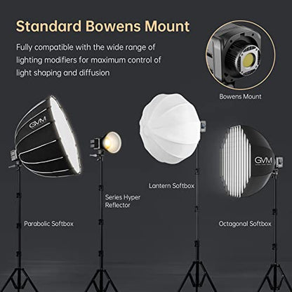 GVM Great Video Maker GVM 80W Bi-Color COB Video Light Kit, 2700K~7500K Continuous Lighting for Photography with Bowens Mount Softbox&Stand, 8 Effects Support AC Adapter & NP Battery - color: studio lights