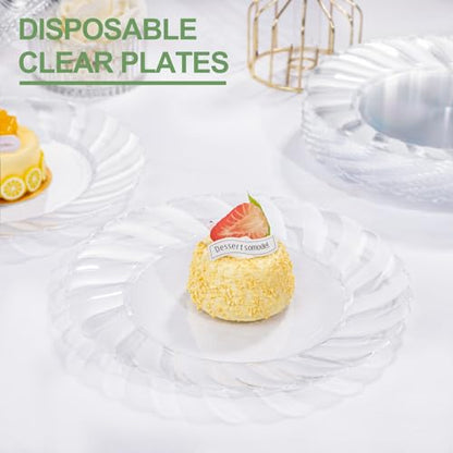 U-QE 100 Pieces Clear Plastic Plates - 9 Inch Clear Disposable Plates - Washable & Reusable - Premium Hard Plates - Party Supplies for Birthdays, Celebrations, Travel, Wedding, Party and Events - color: 9Inch-100pcs-Clear