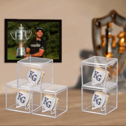 20 Pack Championship Ring Display Case Clear Acrylic Ring Case Display Box for Sports Baseball Softball Football Golf Single Ring Coin Holder Stand, 2.16 Inch - size: 20 Pack
