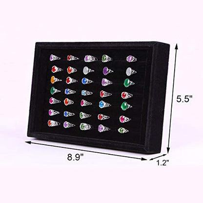 Tinsow Black Stackable 7 Slots Jewelry Rings Earrings Tray Velvet Showcase Display Organizer (Black) - color: Black