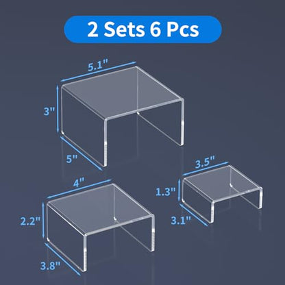 NIUBEE Acrylic Display Risers Stand 2 Sets,3 Steps Clear Riser Shelf Showcase for Amiibo Funko POP Figures -3"x3"x5" - size: (3,3,5)" x2Set