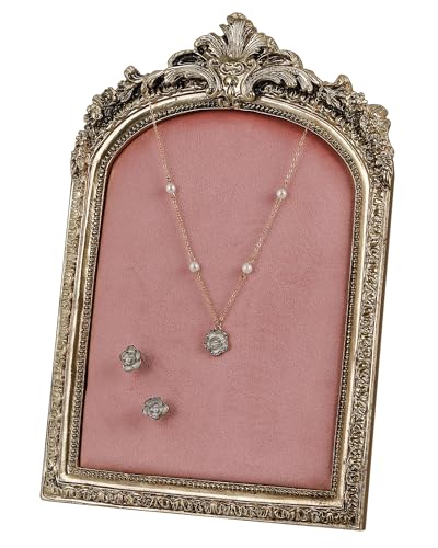 Wonderjune Jewelry Display Stand Vintage Necklace Organizer Ring Holder Earring Tray Resin Jewelry Photography Props Frame with Velvet Backing for Gifts - color: Pink, size: 10.4 x 7 Inches, style: Elegant