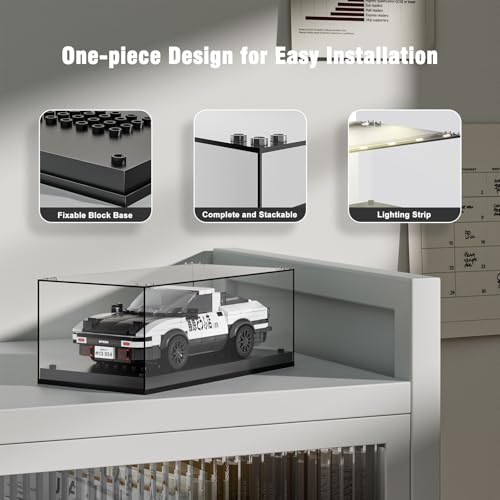Model Car Display Case, Acrylic Showcase for Speed Champion, Parking Garage Compatible Toy Models Blocks, Dustproof with Light (7.6 x 3.7 x 3.3 Inches, Case Only)