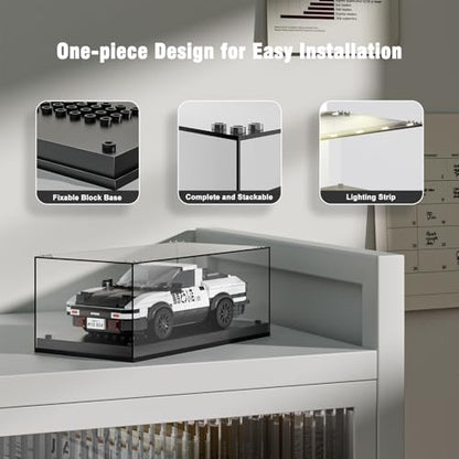 Model Car Display Case, Acrylic Showcase for Speed Champion, Parking Garage Compatible Toy Models Blocks, Dustproof with Light (7.6 x 3.7 x 3.3 Inches, Case Only)