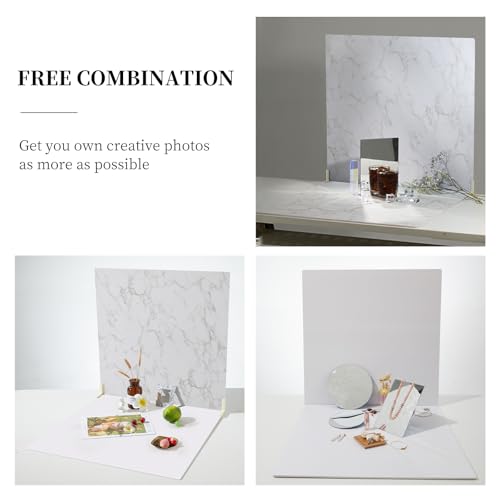 BEIYANG Food Photography Backdrops 24x24 Inch Marble Photo Backdrop Boards 3PCS White Photography Backdrop Boards with 3 Bracket Kits Soild Board Waterproof Backdrop for Food Photography - color: 3PCS