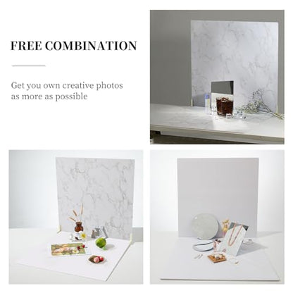 BEIYANG Food Photography Backdrops 24x24 Inch Marble Photo Backdrop Boards 3PCS White Photography Backdrop Boards with 3 Bracket Kits Soild Board Waterproof Backdrop for Food Photography - color: 3PCS