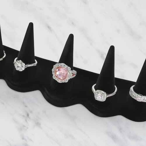 KUKUVR Velvet Ring Display Stand, Finger Jewelry Organizer for Retail Show, Personal Vanity, and Travel – Black Ring Holder for Engagement Rings, Wedding Bands, and Fashion Jewelry (Black 5 Fingers)