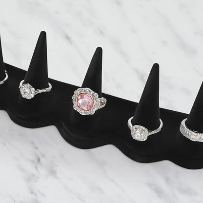 KUKUVR Velvet Ring Display Stand, Finger Jewelry Organizer for Retail Show, Personal Vanity, and Travel – Black Ring Holder for Engagement Rings, Wedding Bands, and Fashion Jewelry (Black 5 Fingers)