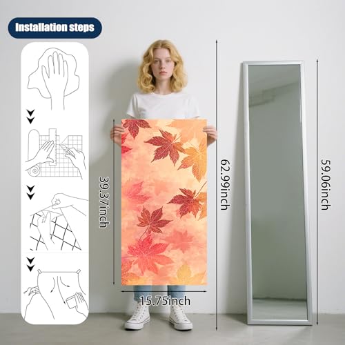 Nuxovilar Autumn Maple Leaf Beige Background Textured Peel and Stick Wallpaper, 15.75"x39.37", Self-Adhesive Contact Paper, Red Orange Foliage Pattern for Bedroom, Living Room and Table Decor - color: YVC03591-A