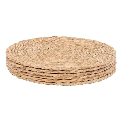 GENMOUS Woven Placemats Set of 6, 13" Round Placemats Natural Water Hyacinth Boho Placemats, Farmhouse Rattan Chargers for Dinner Plates,Rustic Braided Wicker Table Mats for Dining Table,Home,Wedding - size: 13inch, Set of 6