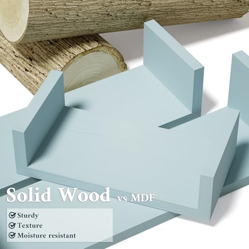SRIWATANA Floating U Shelves Wall Mounted, Solid Wood Wall Shelves Set of 3 (Blue) - color: Blue
