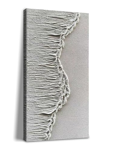 NANKAI Art Hand-Painted 48x24 inch White Wave Texture Abstract Art, Contemporary Minimalist Canvas Oil Painting, Vertical Home Living Room Corridor Wall Decoration Art - color: Nkhb347