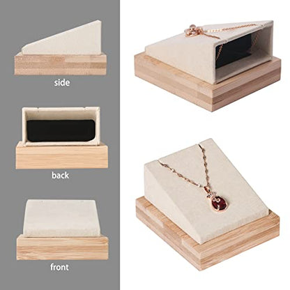 Julysky Bamboo 4 Pcs Necklace Pendant Display Stand for Show Jewelry Holder for Selling Necklace Organizer (beige velvet)