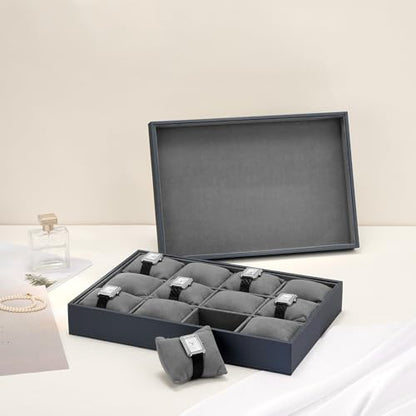 Grey Microfiber Watch Jewelry Storage Tray for Drawer Watch Pillow Organizer Display Tray - size: 12 Grid with Pillow