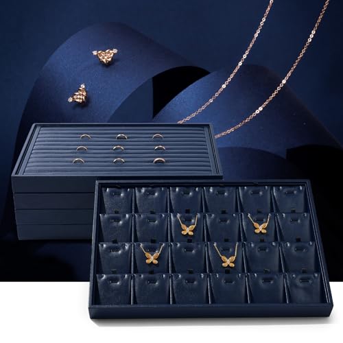 11 Slots PU Leather Jewelry Tray Ring Display Trays Earring Display Tray Ring Earrings Studs Tray Jewelry Organizer Showcase Display (Blue) - color: Blue, size: 11 Slot
