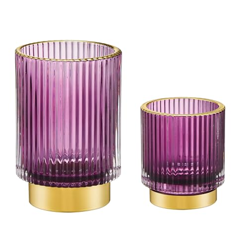 Makeup Brush Holder Organizer,Toothbrush Holders,Desk Pen Pencil Holder,Multifunctional Vintage Glass Brush Cup(A3-19-US) - color: Purple, size: Small+Large