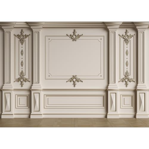 Vintage Room Photography Background Classic Interior Marble Pillars Golden White Wall Backdrop European Frame Castle House Living Room Wallpaper Backdrop Decorations Birthday Wedding Props 5x3ft - color: Gray, size: 5x3ft