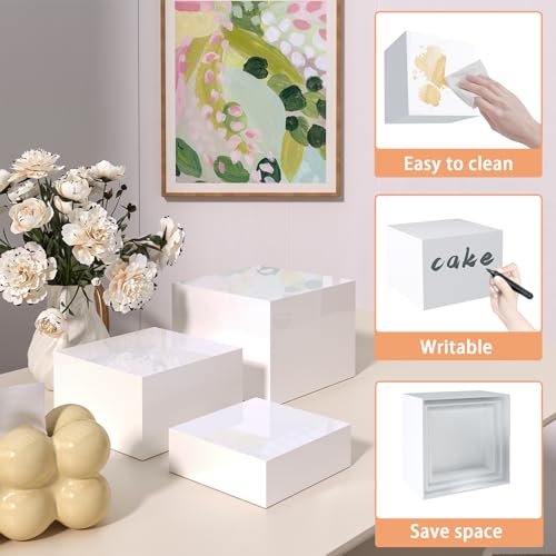 Buffet Risers, Food Display Risers for Party, Glossy White Acrylic Risers Display Stand for Buffet Table, Catering Displays for Dessert, Cube Box Nesting Riser with Hollow Bottoms (8"x9"x10" 6PCS) - color: 8"x9"x10" 6PCS White