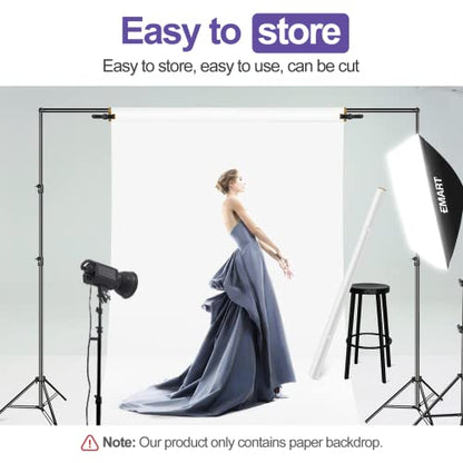 Emart White Paper Backdrops for Photoshoot, Photography Matte Seamless Roll Background 53" x 16" Long for Food, Product, Portrait Photo Shoot - color: Arctic White