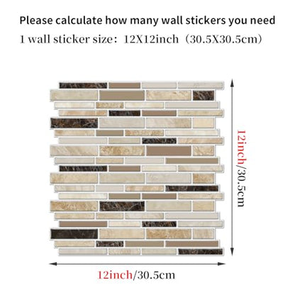 VICCI 12-Sheets Peel and Stick Tile Backsplash 12" x 12" 3D Vinyl Self-Adhesive Wall Stickers Tiles Decals for Kitchen Backsplash Bathroom Laundry Room (Beige & Yellow & Brown) Textured Style - color: Spt-004, size: 12 x 12 inch (3D Textured style)