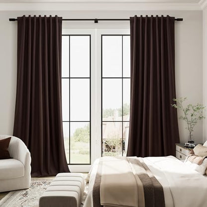 Guken Coffee Linen 100% Blackout Curtains for Bedroom 96 Inches Long Elegant Textured Black Out Light Blocking Thermal Insulated Soundproof Back Tab Hook Belt Living Room Backdrop 2 Panels Set 52x96 - color: Coffee, size: 52"W x 96"L (Pack of 2)