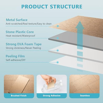 Vamos Tile 100-Piece Peel and Stick Backsplash Seamless Tile,3''x6'' Brushed Rose Gold Metal Subway Tile,Stick on Backsplash for Kitchen/Bathroom/Laundry Room - color: Brushed Rose Gold