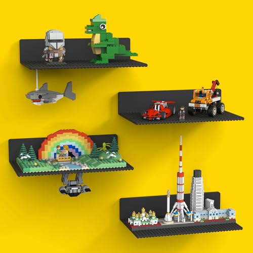 BlissBox 4-Pack Large Display Shelves for Wall Compatible with Lego Building Bricks, 11.3x6.3inch Dual-Sided 36x20 Studs for Brick Display and Storage, for Medium & Large Brick Builds, Black - color: Black