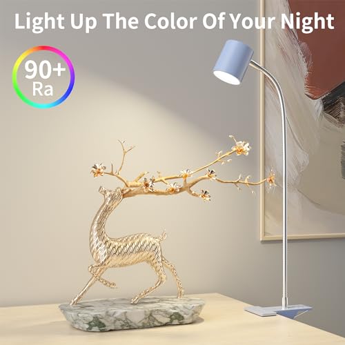 Dott Arts Desk Lamp,USB Clip On Light with 3 Color Modes,LED 10 Levels Brightness Reading Lamp, 360°Gooseneck Book Light,Eye-Care Reading Light for Home Office,Headboards Blue - color: Blue