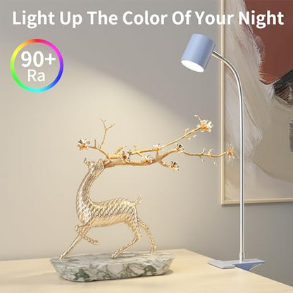 Dott Arts Desk Lamp,USB Clip On Light with 3 Color Modes,LED 10 Levels Brightness Reading Lamp, 360°Gooseneck Book Light,Eye-Care Reading Light for Home Office,Headboards Blue - color: Blue