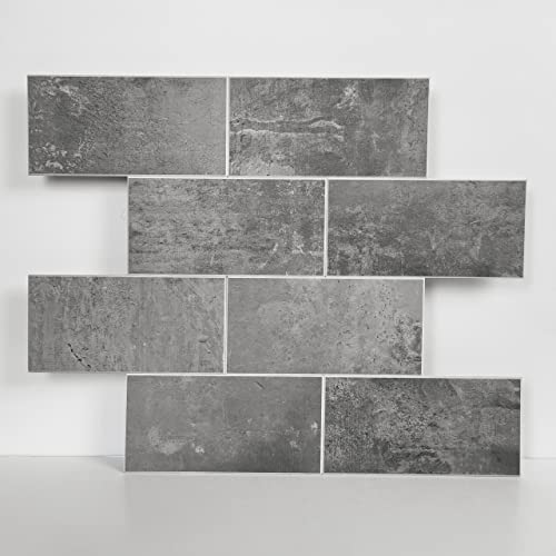 COLAMO Luxury 10 Sheet Thicker Rigid Dark Concrete Gray Peel and Stick Large Subway Tile for Kitchen Wall Backsplash,Self Stick On Mosaic Tile for Bathroom,Accent Wall,Adhesive Faux Stone Brick Tiles - color: Dark Gray, size: 10 Sheets (12"×12")