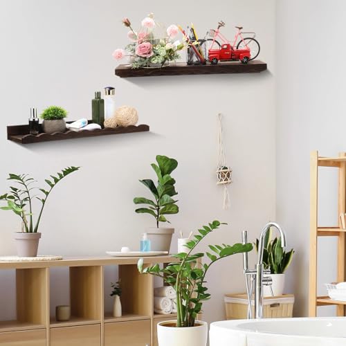 Suzile 2 Pcs Scalloped Shelves Wall Floating Shelves Set for Room, Bathroom, Bedroom, Cute Room Decor Aesthetic and Books, Toys, Photo Frames Storage(16.5",Carbonized Brown) - color: Carbonized Brown, size: 16.5"
