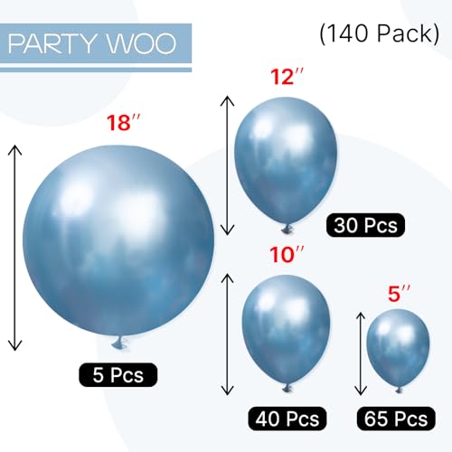 PartyWoo Metallic Light Blue Balloons 140 pcs Different Sizes of 18 12 10 5 Inch Metallic Baby Blue Latex Balloon Arch Kit Garland for Graduation Baby Shower Birthday Party Decorations Blue-G119 - color: Blue-g119