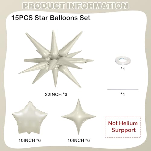 Cream Star Balloons, 22in White Sand Star Balloons Foil 10in 4-Pointed & Ivory Pentagram Balloon for Baby Shower Wedding Boho Themed Birthday Party Decorations - color: Cream