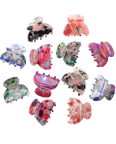 Claw Hair Clips Jaw Clamps - 12PCS Small Hair Claw Jaw Clamp for Thin Hair Styling Accessories Classic Hair Clamp for Women Girls (Flower#1) - color: Flower#1