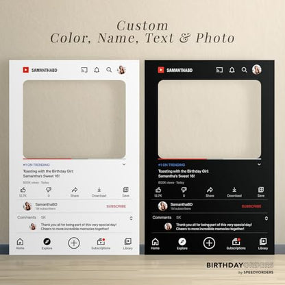 YouTube Inspired Photo Booth Frame - Custom Social Media Prop Photo Booth Prop - Customized YT Giant Selfie Frame - Frame for Fun Social Media Posts