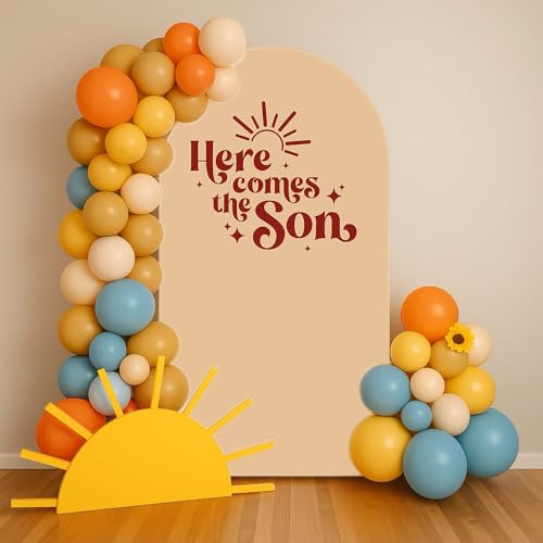 Arch Backdrop Cover Here Comes The Son Baby Shower Double-Sided Arch Spandex Cover Sun Sunrise Rainbows Birthday Party Fiesta Decorations Supplies (3.3X6.5ft,G-3833) - color: G-3833, size: 3.3X6.5ft