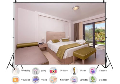 Bright White Hotel Bedroom Backdrop Modern Clean Room Garden View Window Background for Home Decor Party Decorations Tapestry Wall Hanging Photo Studio Props 7X5ft Fabric - size: 7X5ft