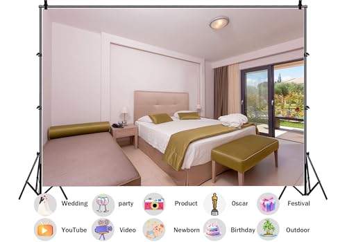 Bright White Hotel Bedroom Backdrop Modern Clean Room Garden View Window Background for Home Decor Party Decorations Tapestry Wall Hanging Photo Studio Props 8X6ft Fabric - size: 8X6ft