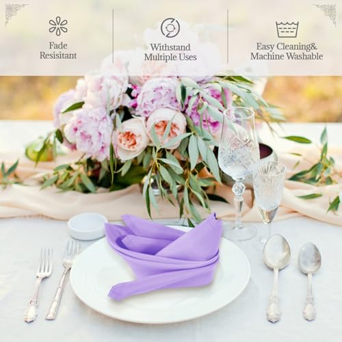 PLOYMONO Lavender Heavy Duty Cloth Napkins - 17 x 17 Inch Solid Washable Polyester Dinner Napkins - Set of 8 Napkins with Hemmed Edges - Great for Weddings, Parties, Spring Easter Summer & More - color: Lavender