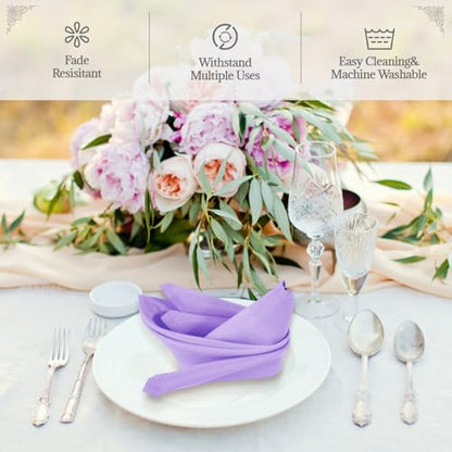 PLOYMONO Lavender Heavy Duty Cloth Napkins - 17 x 17 Inch Solid Washable Polyester Dinner Napkins - Set of 8 Napkins with Hemmed Edges - Great for Weddings, Parties, Spring Easter Summer & More - color: Lavender