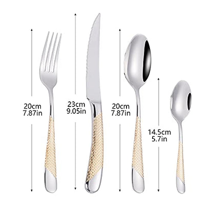 16 Piece Silverware Set,Stainless Steel Flatware Set Spoon and Fork Set for 4,Kitchen Utensil Cutlery Set Mirror Finish Dishwasher Safe Gift Package (silver) - color: Silver