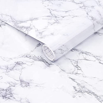 Arthome White Marble Contact Paper - Peel and Stick Wallpaper - Self-Adhesive & Removable Wall Paper for Furniture Desk, Kitchen Countertop, Cabinet, Shelf Liner, Wallcovering, (17"x240") - color: White Marble, size: 17" x 240"