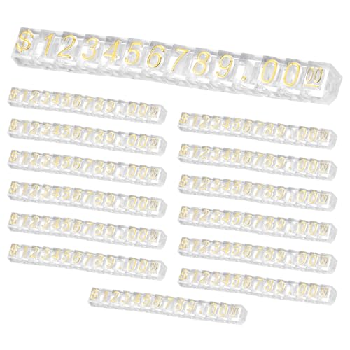 uxcell 14 Set Price Display Cube, Adjustable Price Tag Stand Removable Mini Tag Number Letter Price Dollar Block Kit for Jewelry Retail Shop Price Signs (Clear/Gold, 2.2" Length) - color: Clear/Gold, size: 5.6"