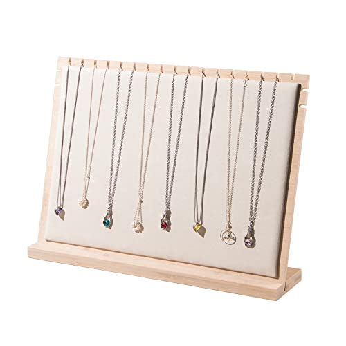 Bamboo Big Necklace Display Stand, Pendant Necklace Wood Jewellery Holder, Chain Jewelry Rack Organizer, Tabletop Display Boards for Home or Shop Sell Show (Beige Velvet) - color: Beige Velvet, size: Big Size(15.7"X11.8")