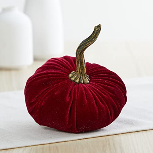 Set of 4 Small Velvet Pumpkins, elegant fall home decor tablescape, hygge home, cozy autumn vibe, gift set for hostess, Thanksgiving centerpiece, wedding decor (Burgundy, Red, Olive, Emerald) - color: Burgundy, Red, Olive, Emerald