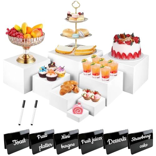 8PCS Buffet Risers，Large Food Risers for Buffet Table, Dessert Table Display Set,Food Stands for Display Party，Collectibles Jewelry Display Stand, Acrylic Cube Boxes big size(10"-9"-8"-7"-6"-5"-4"-3") - color: white-8PCS-3-10-2