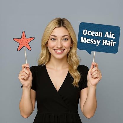 Nautical Sailing Party Photo Booth Props, 20-Piece Ocean and Captain Themed Decorations for Beach Parties, Birthdays, and Summer Events