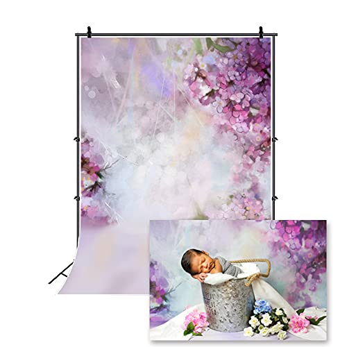 Laeacco Floral Background 5x7ft Oil Painting Watercolor Drawing Wall Flowers Photography Background Light Blooming Spring Cherry Blossoms Abstract Photo Studio Backdrop Bokeh Children Photos - size: 5x7FT