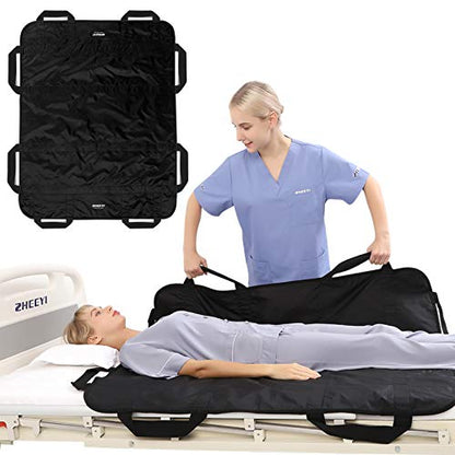 Bed Positioning Pad with Reinforced Handles 48" x 40" Lifting Turning Patient Sheet Transfer Blanket for Caregiver, Bedridden, Elderly, Black - color: 2-black