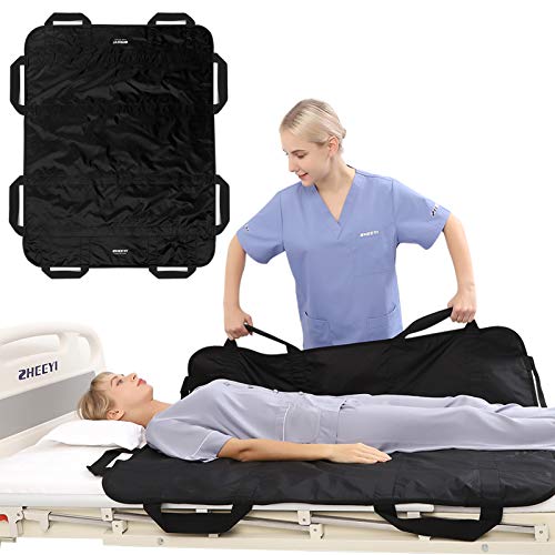 Bed Positioning Pad with Reinforced Handles 48" x 40" Lifting Turning Patient Sheet Transfer Blanket for Caregiver, Bedridden, Elderly, Black - color: 2-black